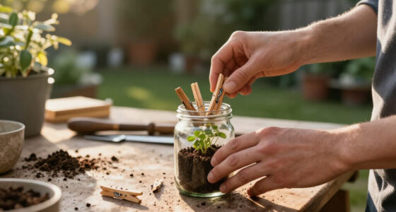 Cover Old Glass Jars With Clothespins To Craft A Cute Wooden Planter